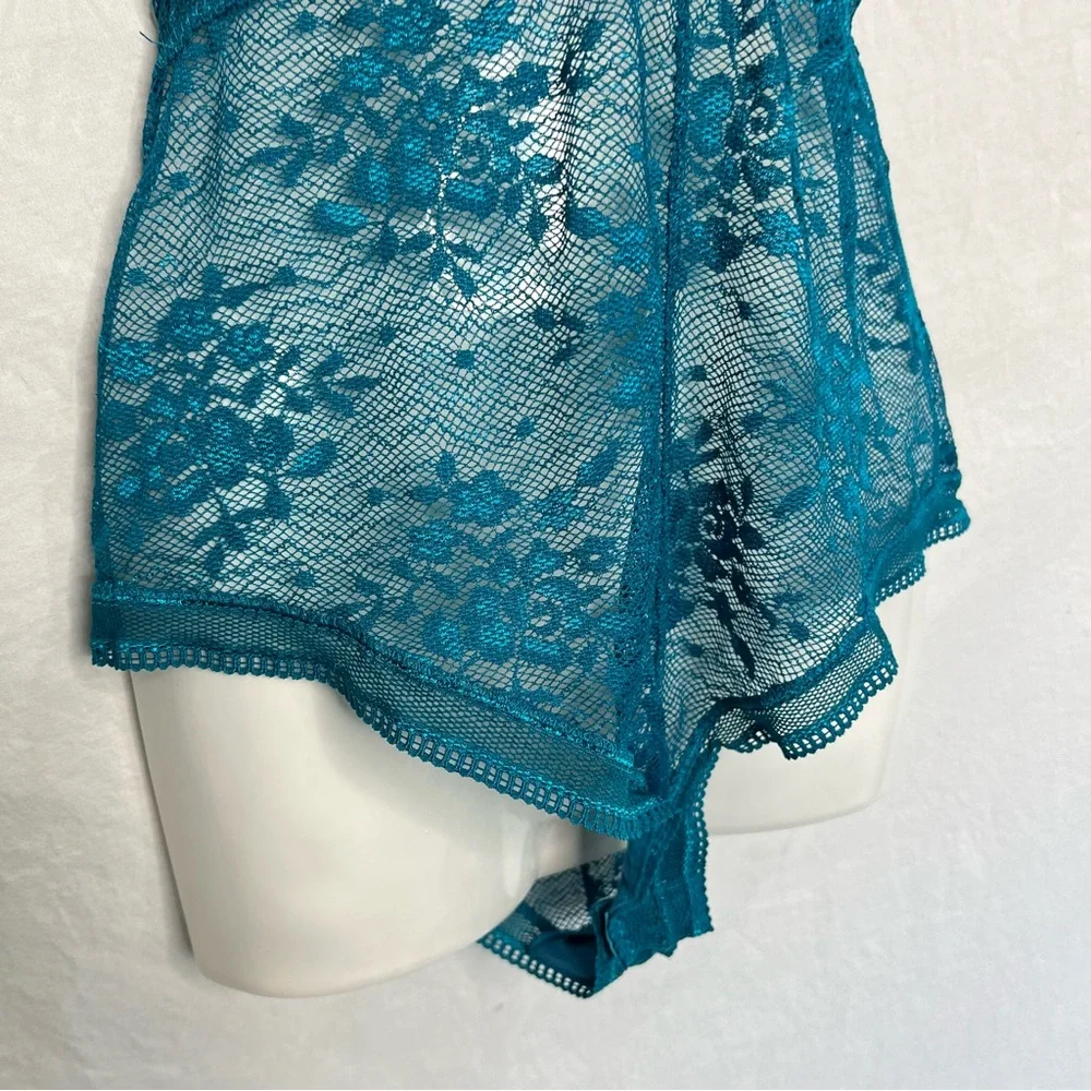 Intimately Free People FP No Trace Lace Bodysuit Teal Blue XS OB831127 SHEER EUC